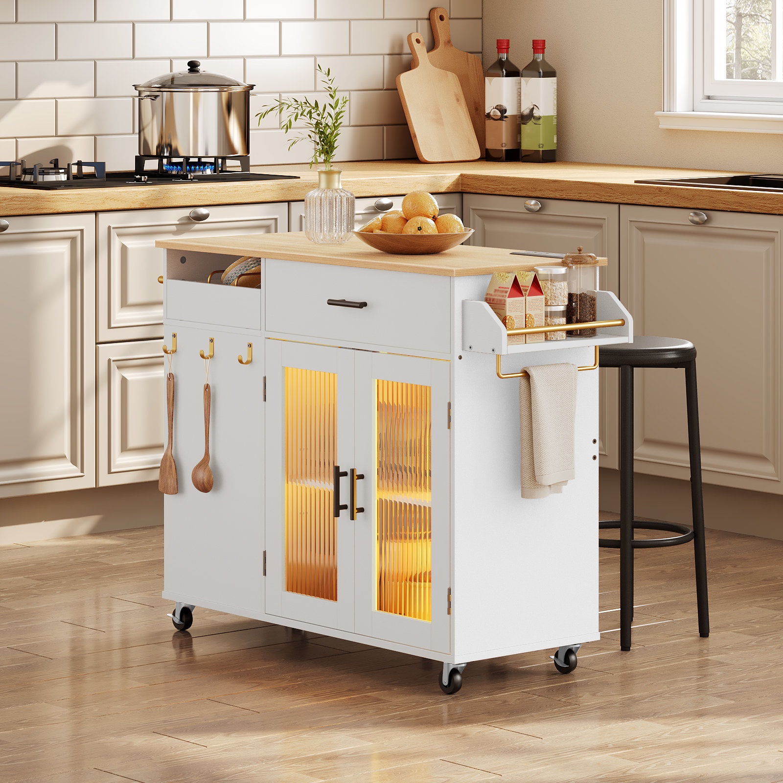 Gracie Oaks Mayrani 37.4" Rolling Kitchen Island With Power Outlet